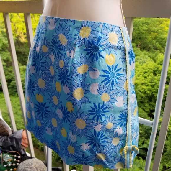 Lily Pulitzer Blue Yellow Floral Skirt Side Bows - Picture 2 of 8
